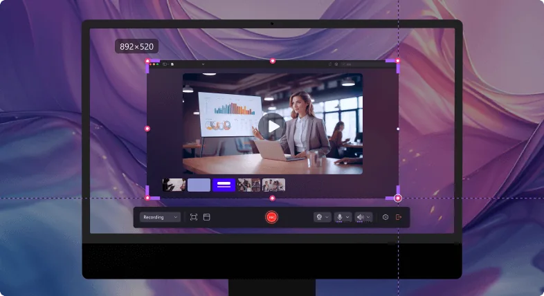 Screen recorder selecting a custom capture region with the recording toolbar